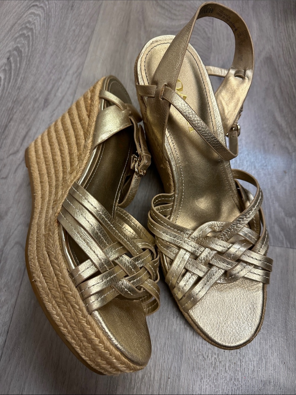 Coach Metallic Gold Wedge Sandals